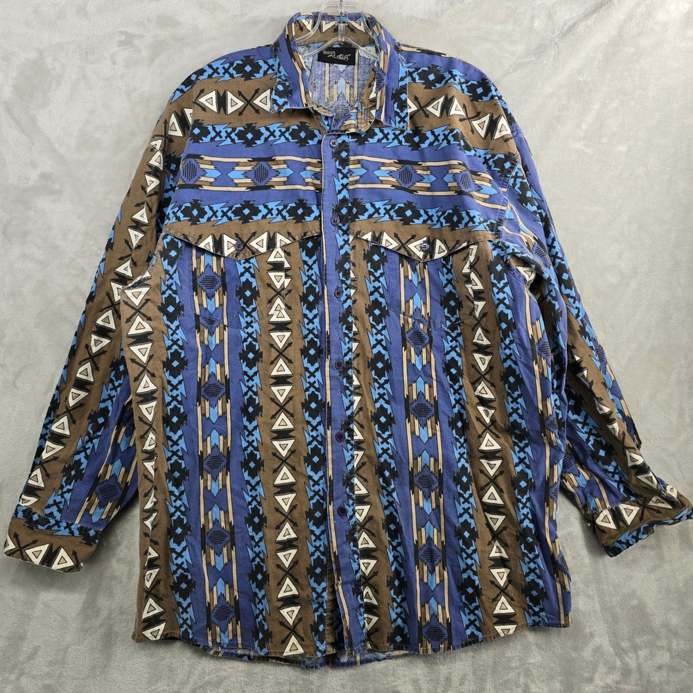 Western Signatures Ed's West Mens Aztec Print Long Sleeve Button Up Shirt Large